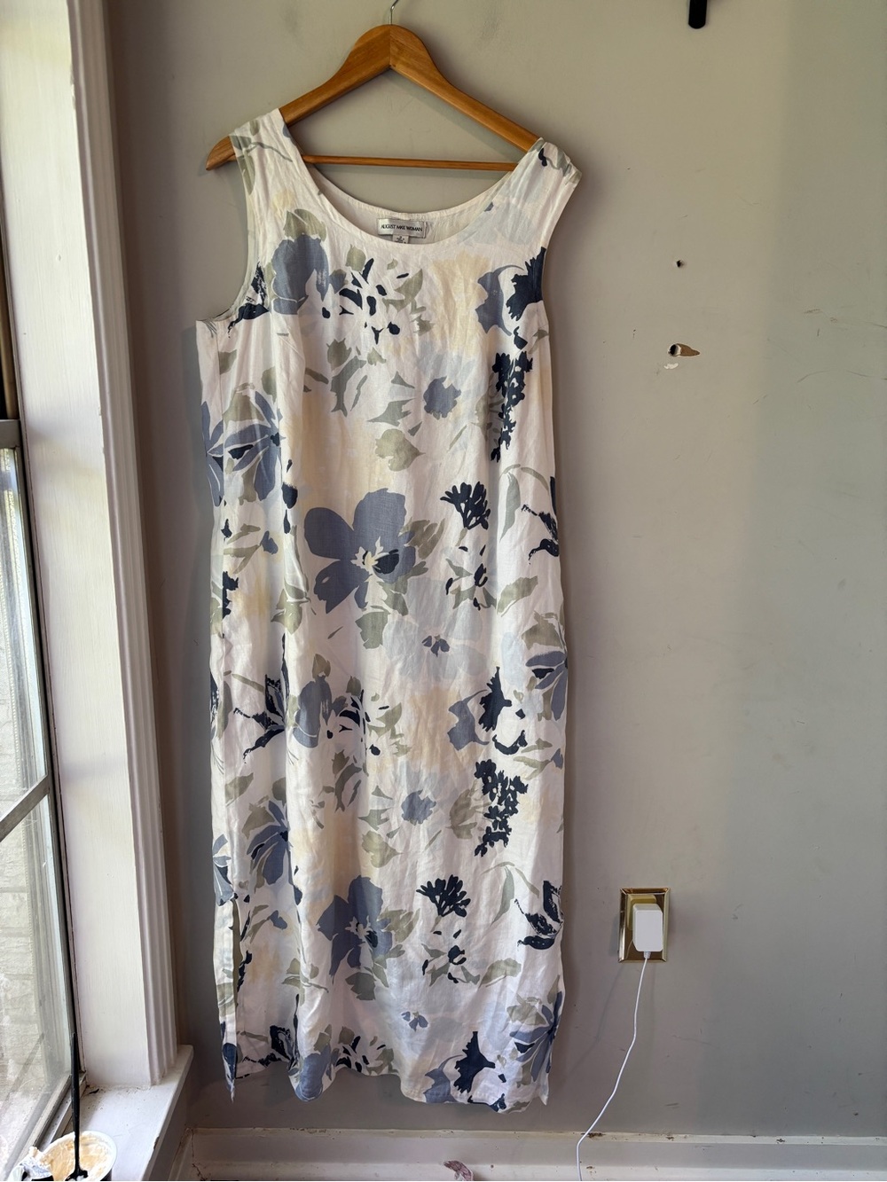 August Max Woman Blue White Butter Yellow Maxi Dress 1X